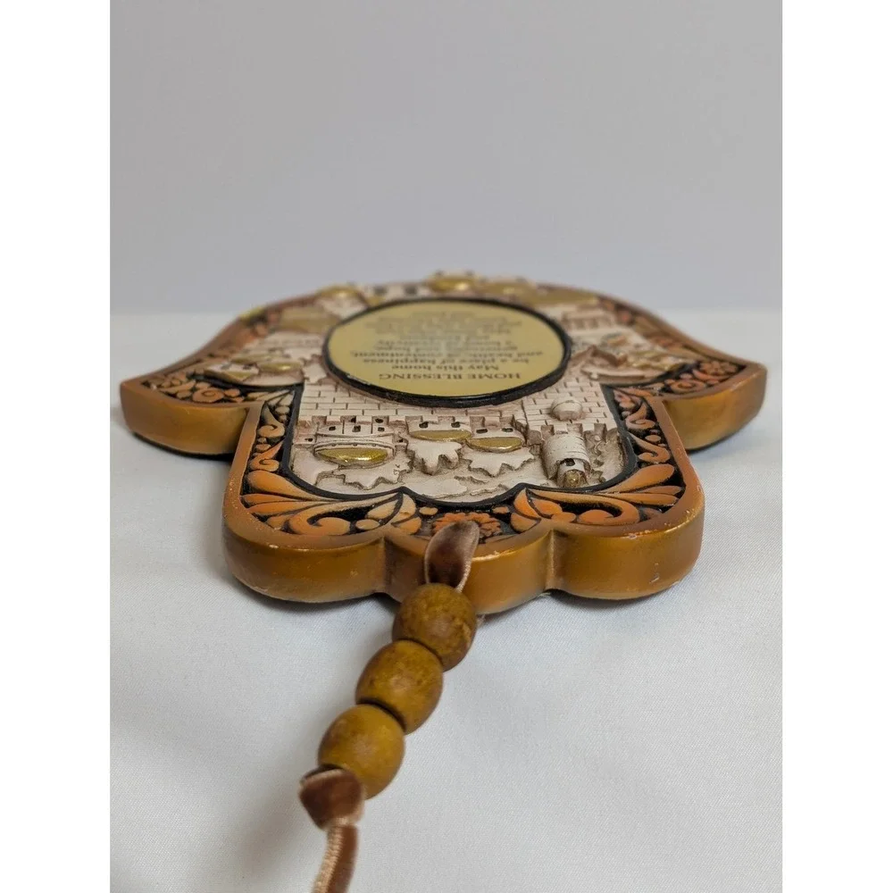 Arto Hamsa Hand Home Blessing Wall Hanging Plaque Jerusalem Relief Gold Accents